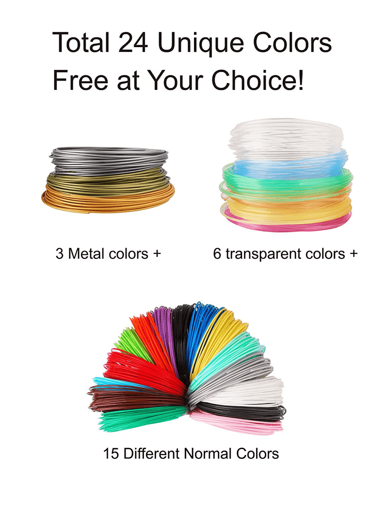 3D Pen/3D Printer Filament,1.75mm PLA Filament Pack of 24 Different Colors,High-Precision Diameter Filament, Each Color 10 Feet, Total 240 Feet Lengths by Mika3d