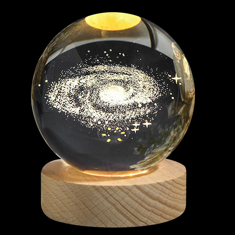 3D Solar System Crystal Ball Night Light, Glowing Planetary Galaxy Astronaut Crystal Ball Night Lights, USB Power Warm/Rgb Bedside Light Cool Presents Gift Night Lamp (F)