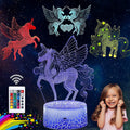 3D Unicorn Night Light, 4 Patterns Christmas Unicorn Lamps for Girls Bedroom Remote Control 16 Colors Changing 4 Flash Modes LED Illusion Lamp Birthday Gifts Xmas Gifts for Girls