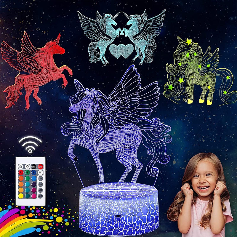 3D Unicorn Night Light, 4 Patterns Christmas Unicorn Lamps for Girls Bedroom Remote Control 16 Colors Changing 4 Flash Modes LED Illusion Lamp Birthday Gifts Xmas Gifts for Girls Home & Garden > Lighting > Night Lights & Ambient Lighting veggicy 3d-unicorn Toyss  
