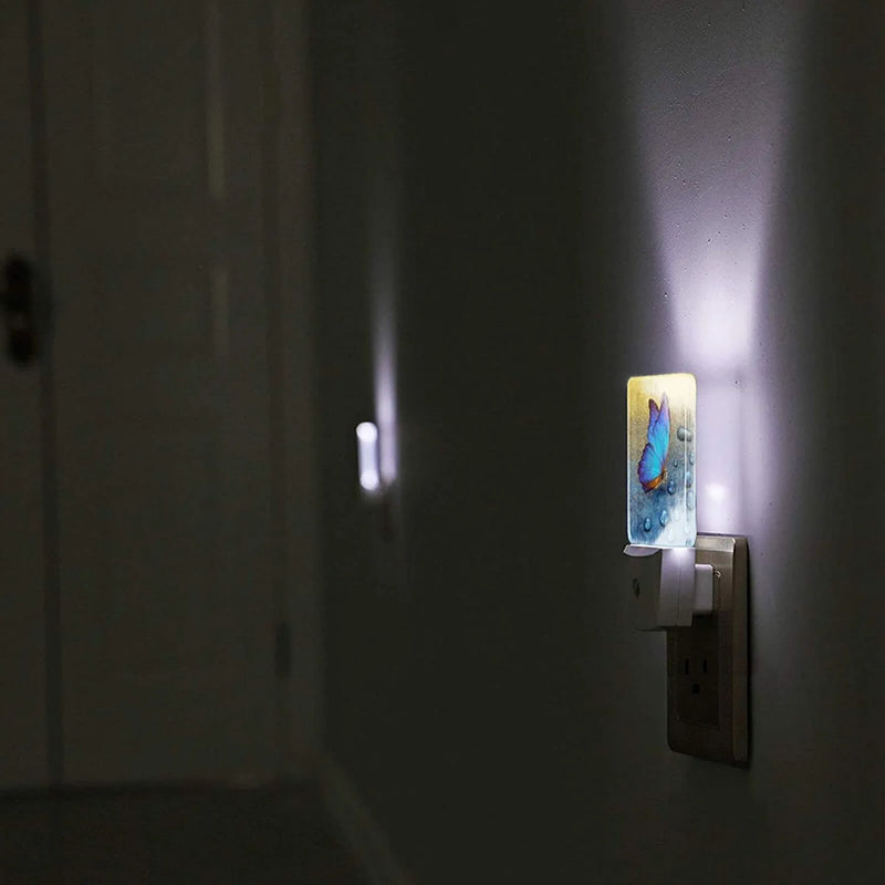 Yilad Blue Butterfly Set of 2 Night Light Auto Sensor Dusk to Dawn Energy Efficient Plug in Led Nightlight Home