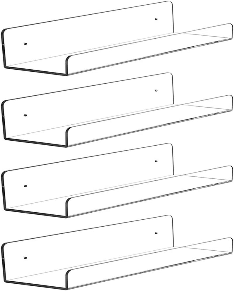 CY Craft Clear Acrylic Floating Shelves Display Ledge, 5 MM Thick Wall Mounted Storage Shelf for Kitchen/Bathroom/Office,Invisible Kids Bookshelf and Spice Rack,15 Inch,Set of 4 Furniture > Shelving > Wall Shelves & Ledges CY craft 4 PCS  