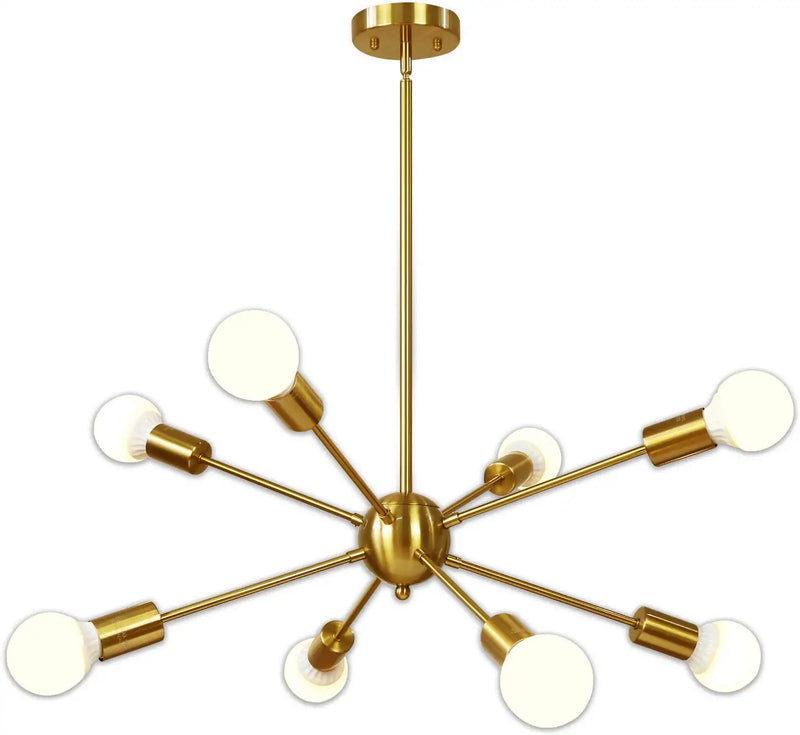 VINLUZ Sputnik Chandelier 8 Light Brushed Brass Pendant Lighting Gold Mid Century Modern Starburst-Style Ceiling Lighting Fixture for Dining Room Kitchen Bedroom Foyer Home & Garden > Lighting > Lighting Fixtures > Chandeliers VINLUZ   