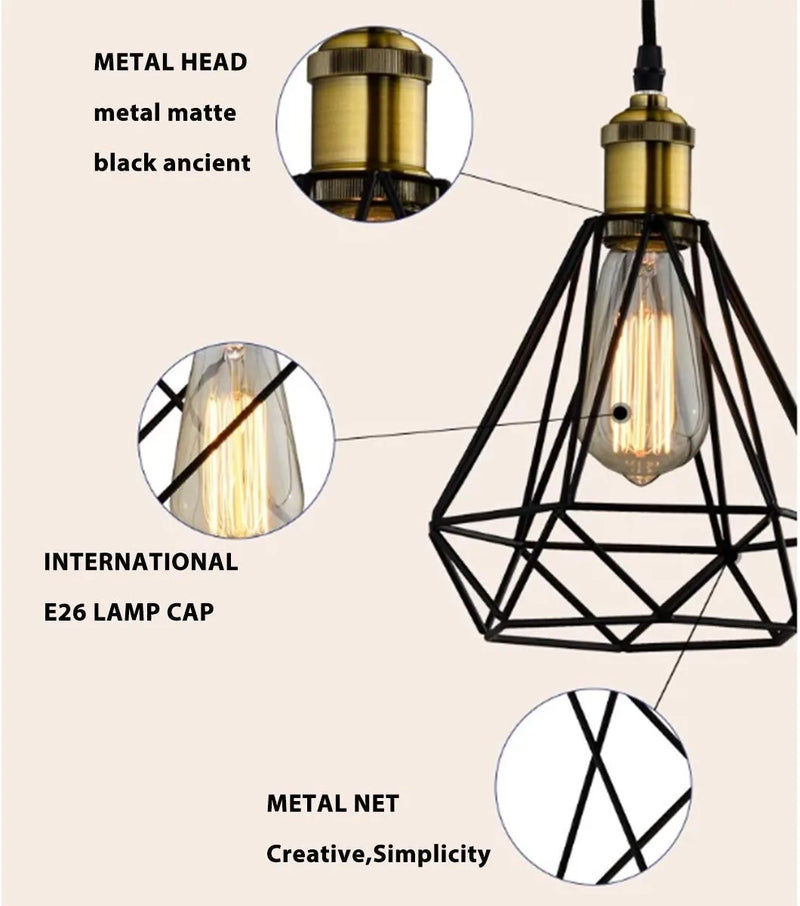 Riomasee Industrial Plug in Pendant Lighting 14.27 Ft Hanging Cord with On/Off Switch,Cage Black Metal Hanging Light Fixture for Farmhouse,Bedroom,Kitchen 2-Pack