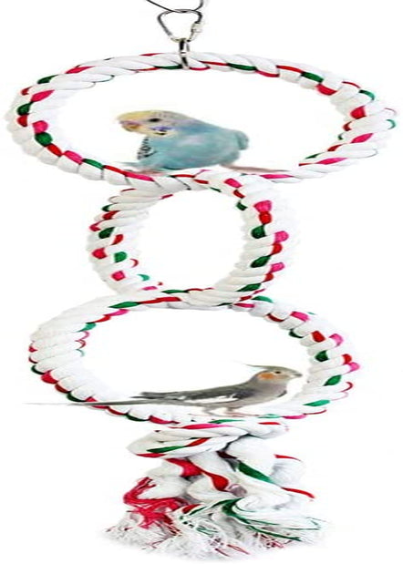 Leerking Bird Perches Parrot Cotton Rope Bungee Bird Toy, 39 Inches  LeerKing 3 Loop  