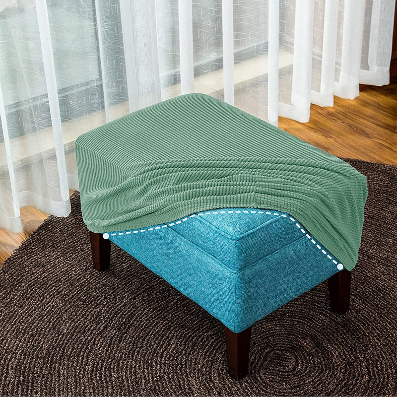 Subrtex Stretch Storage Ottoman Slipcover Protector Oversize Spandex Elastic Rectangle Footstool Sofa Slip Cover for Foot Rest Stool Furniture in Living Room (XL, Dark Cyan) Home & Garden > Decor > Chair & Sofa Cushions SUBRTEX   