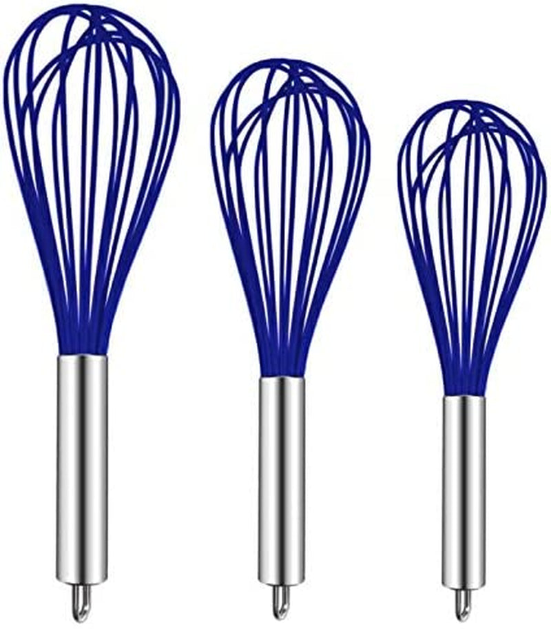 TEEVEA Silicone Whisk 3 Pack Upgraded Kitchen Silicone Whisk Balloon Wire Whisk Set Sturdy Egg Beater Baking Tools for Blending Whisking Beating Stirring Cooking Baking Home & Garden > Kitchen & Dining > Kitchen Tools & Utensils TEEVEA 3 Pack Blue  