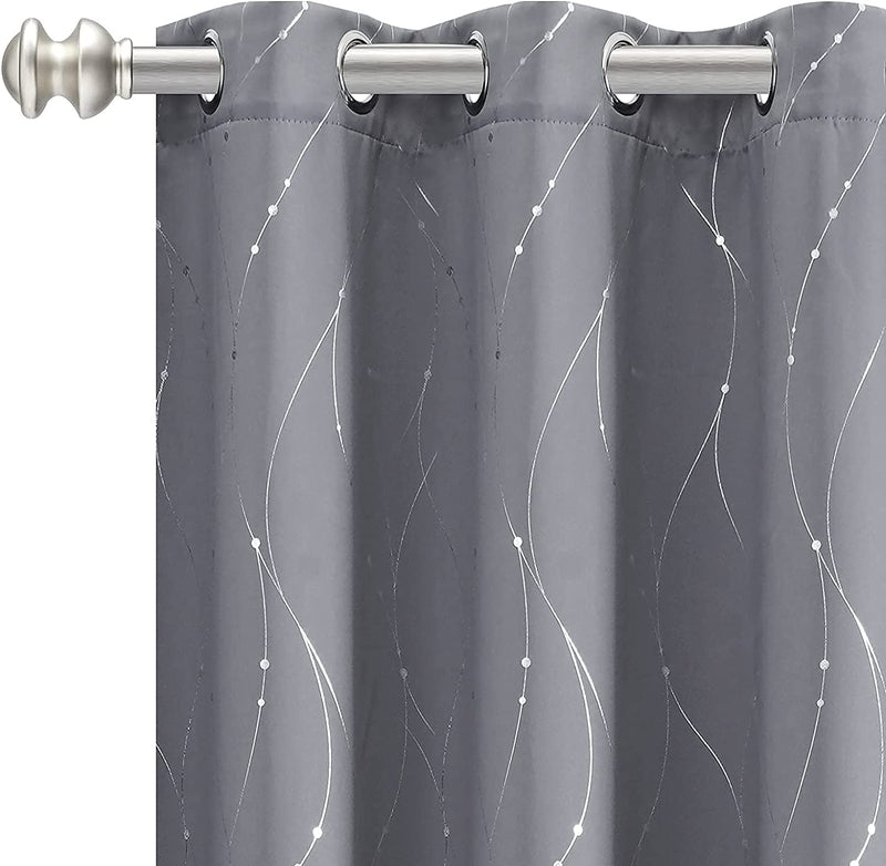 Grey White Curtains for Bedroom - 84 Inch Long, 2 Panels - Grommet Window Curtains with Silver Foil Lines Dots, Thermal Insulated Blackout Curtain for Living Room(Grey White, 52X84 Inch) Home & Garden > Decor > Window Treatments > Curtains & Drapes Pocass Grey 42" x 63", 2 Panels 