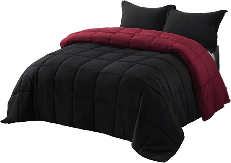 HUAJIE 3 Pieces All Season down Alternative Reversible Quilted Comforter Set Deep Purple/Light Purple King&California King Home & Garden > Linens & Bedding > Bedding > Quilts & Comforters HUAJIE Black/Burgundy Red Twin&Twin XL 