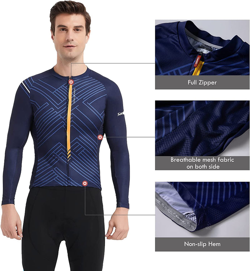 Santic Cycling Jersey Men'S Long Sleeve Tops Mountain Bike Shirts Bicycle Jacket with Pockets Sporting Goods > Outdoor Recreation > Cycling > Cycling Apparel & Accessories Santic   