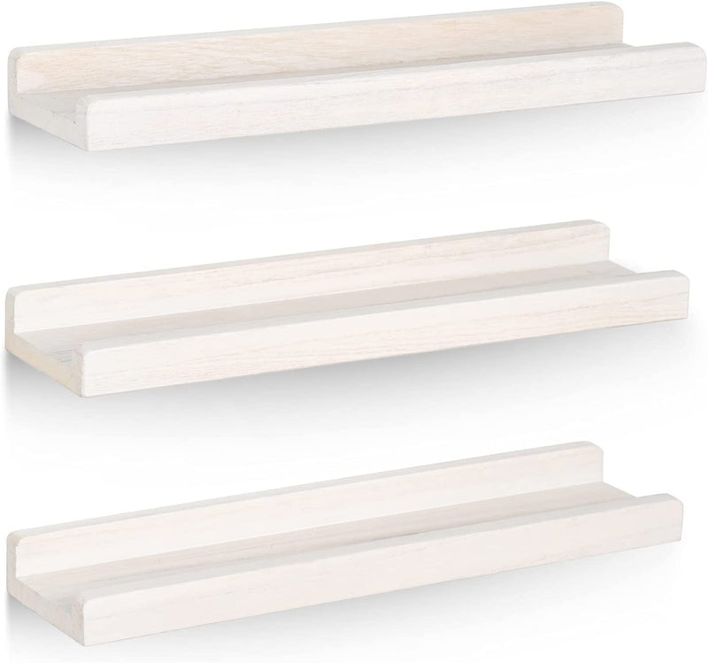 Emfogo Wall Shelves with Ledge 16.9 Inch Wood Picture Shelf Rustic Floating Shelves Set of 3 for Storage and Display Rustic Brown Furniture > Shelving > Wall Shelves & Ledges Emfogo Vintage White  