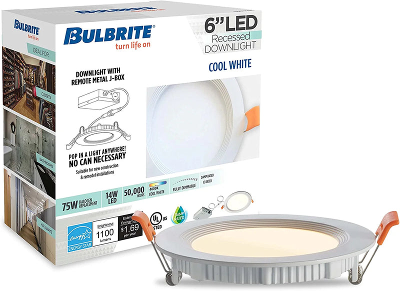 Bulbrite 14 Watt 6" round Integrated LED Recessed Downlight with Metal JBOX, 4000K Cool White Light, 1100 Lumens Home & Garden > Lighting > Flood & Spot Lights Bulbrite   