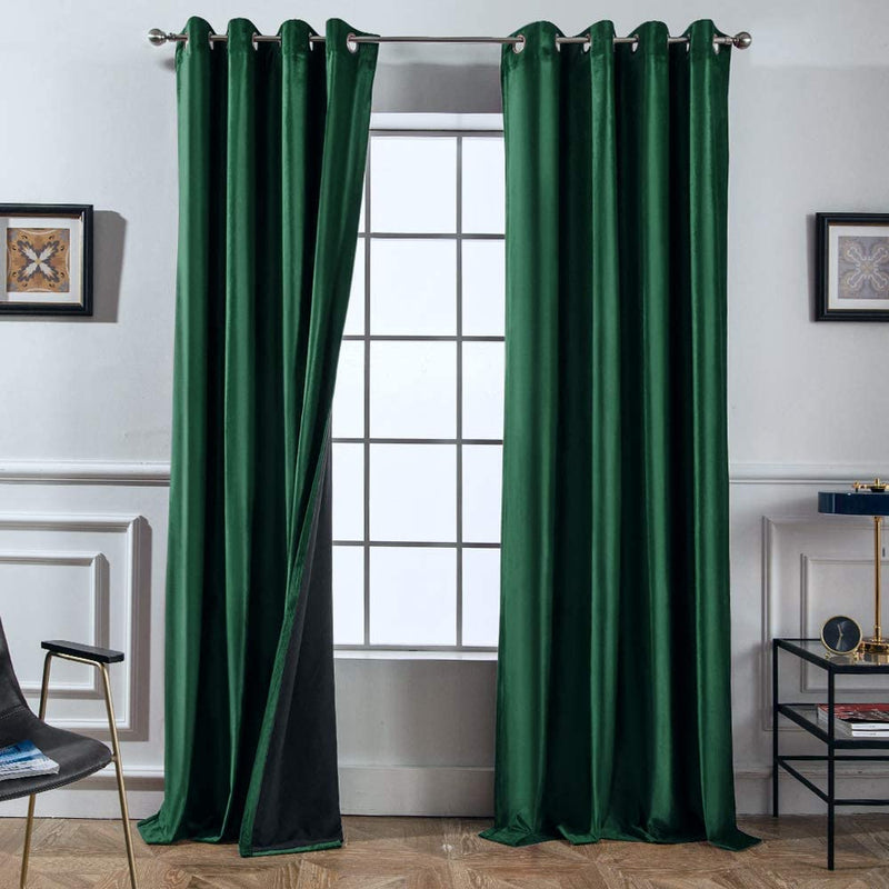 Melodieux 100% Blackout Velvet Curtains for Bedroom Living Room - Super Soft - Thermal Insulated Drapes with Black Liner, 52 by 63 Inch, Green (2 Panels) Home & Garden > Decor > Window Treatments > Curtains & Drapes Melodieux   
