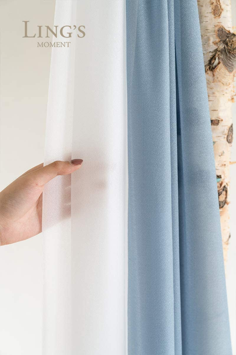 Ling'S Moment 2 Panels 30" Wide 6 Yards Chiffon Fabric Drapery Wedding Arch Draping Fabric Ceremony Reception Swag (White & Dusty Blue) Home & Garden > Decor > Window Treatments > Curtains & Drapes Ling's Moment   