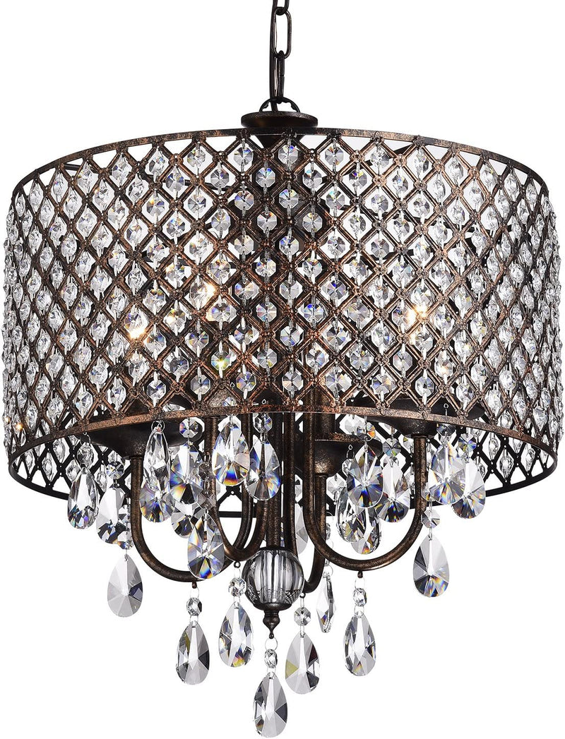 Edvivi Marya Drum Crystal Chandelier, 4 Lights Glam Lighting Fixture with Chrome Finish, Adjustable Ceiling Light with round Crystal Drum Shade, Dining Room Light for Living Room, Bedroom, Kitchen Home & Garden > Lighting > Lighting Fixtures > Chandeliers Edvivi Antique Copper  