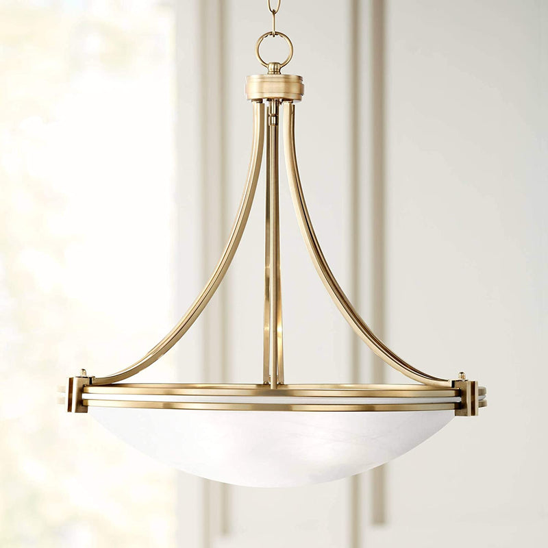 Deco Warm Brass Gold Bowl Small Pendant Chandelier Light Fixture 21 1/2" Wide Satin White Glass for Dining Room House Foyer Entryway Kitchen Bedroom Living Room High Ceilings - Possini Euro Design Home & Garden > Lighting > Lighting Fixtures Lamps Plus Warm Brass 21 1/2" Wide 