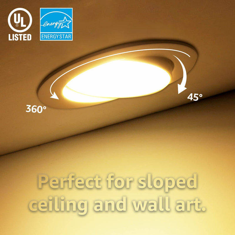 TORCHSTAR 4 Inch LED Gimbal Recessed Light Dimmable, CRI90+, 10W Adjustable Recessed Downlight for Sloped & Vaulted Ceiling, UL & Energy Star Listed, 3000K Warm White, Pack of 4 Home & Garden > Lighting > Flood & Spot Lights TORCHSTAR   