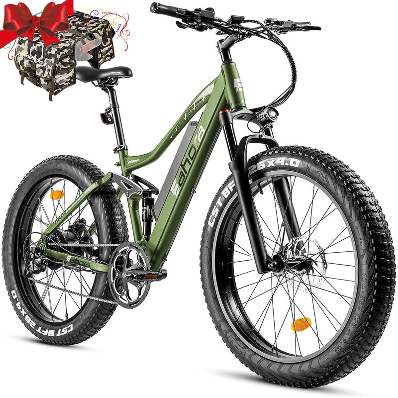 Eahora AM200 Peak 1000W Electric Bike 26'' Fat Tire Electric Mountain Bike Air Full Suspension Hydraulic Brakes Color Display Shimano 9 Speed Gears All-Terrain Electric Dirt Bike Cruise Control Sporting Goods > Outdoor Recreation > Cycling > Bicycles eAhora Matt Green  