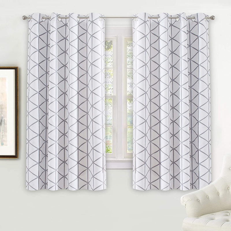 Driftaway Raymond Geometric Triangle Trellis Pattern Lined Thermal Insulated Blackout Grommet Energy Saving Window Curtains 2 Layers 2 Panels Each 52 Inch by 84 Inch Soft White and Gray Home & Garden > Decor > Window Treatments > Curtains & Drapes DriftAway Grey 52"x54" 