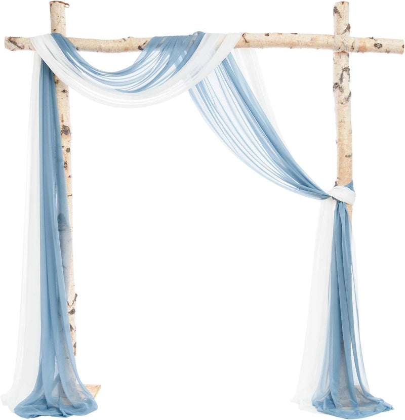 Ling'S Moment 2 Panels 30" Wide 6 Yards Chiffon Fabric Drapery Wedding Arch Draping Fabric Ceremony Reception Swag (White & Dusty Blue)