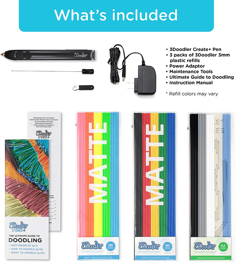 3Doodler Create+ 3D Printing Pen for Teens, Adults & Creators! - Black (2020 Model) - with Free Refill Filaments + Stencil Book + Getting Started Guide Electronics > Print, Copy, Scan & Fax > 3D Printer Accessories 3Doodler   