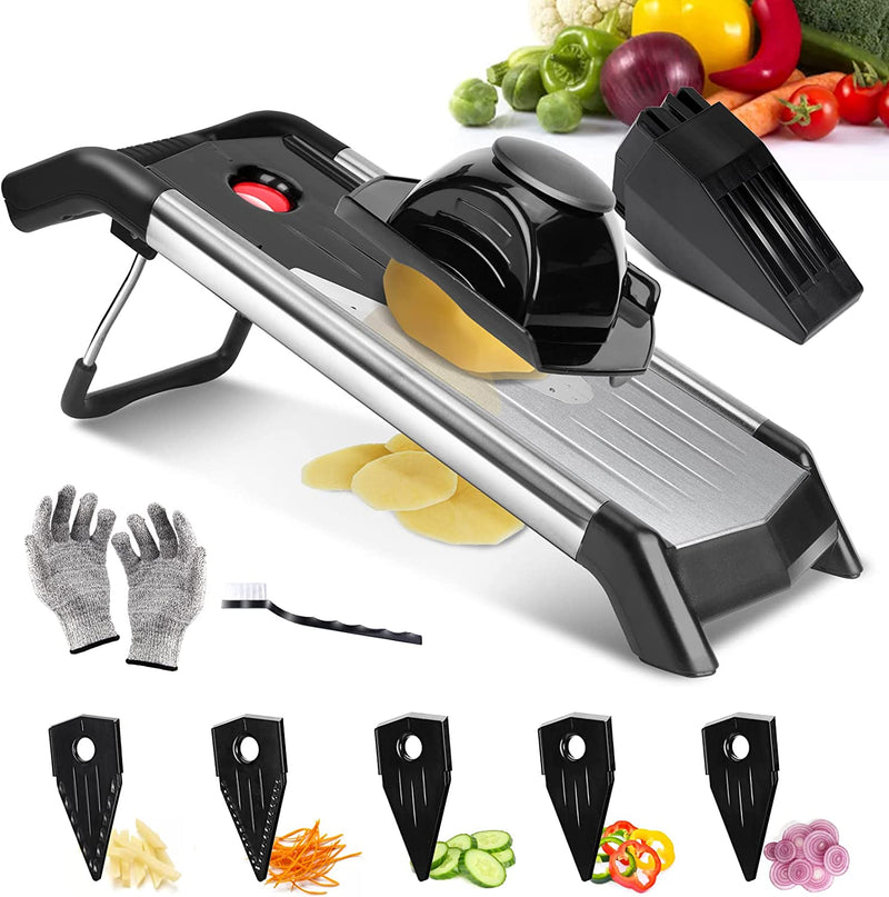 Masthome Professional Mandoline Slicer Stainless Steel Adjustable Blade,Food Cutter for Vegetable Fruit Cheese,Kitchen Food Blade Onion Cutter with Food Holder and Cut Resistant Glove Home & Garden > Kitchen & Dining > Kitchen Tools & Utensils Masthome V-Blade Mandoline Slicer  