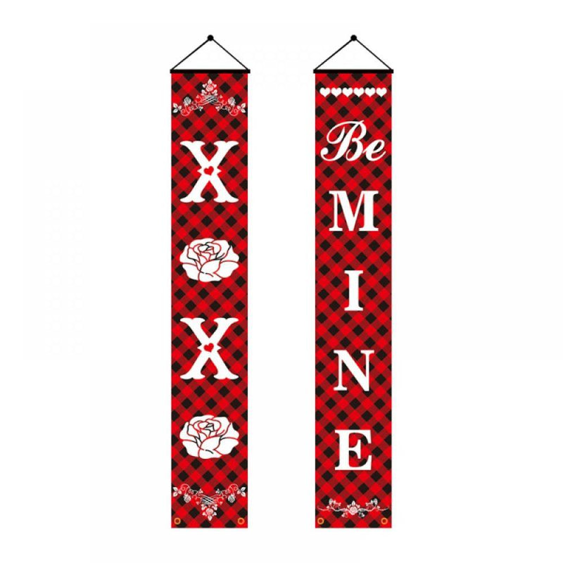 Keimprove Valentine'S Day Porch Sign Gnome Valentine'S Day Banner Black and Red Buffalo Check Plaid Valentine Decor Outdoor Front Porch Door Yard Welcome Sign Home & Garden > Decor > Seasonal & Holiday Decorations Keimprove F  