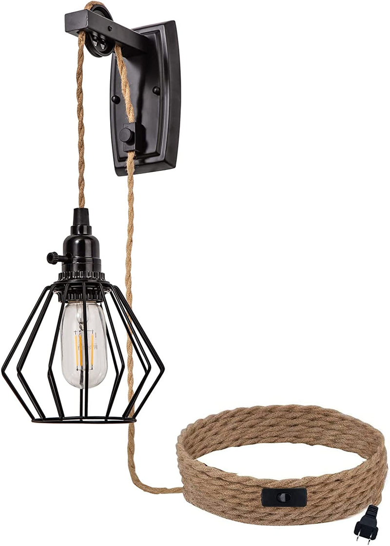 ALAISLYC 3 Light Plug in Pendant Lights Cord Hanging Lamp Kit with Switch 22 Ft Long Hemp Rope Farmhouse Pndant Light Cord Lighting Fixture Kits DIY Hanging Light