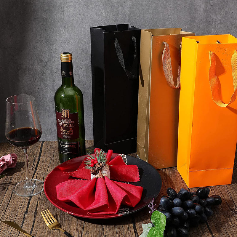 Colorful Wine Gift Bags Christmas Wine Bottle Paper Bags Single Bottle Carry Bags with Handles for Wedding Birthday Housewarming Christmas Party Supplies, 3.5 X 4.3 X 13.8 Inch, 8 Colors(24 Pieces) Home & Garden > Kitchen & Dining > Barware Zonon   