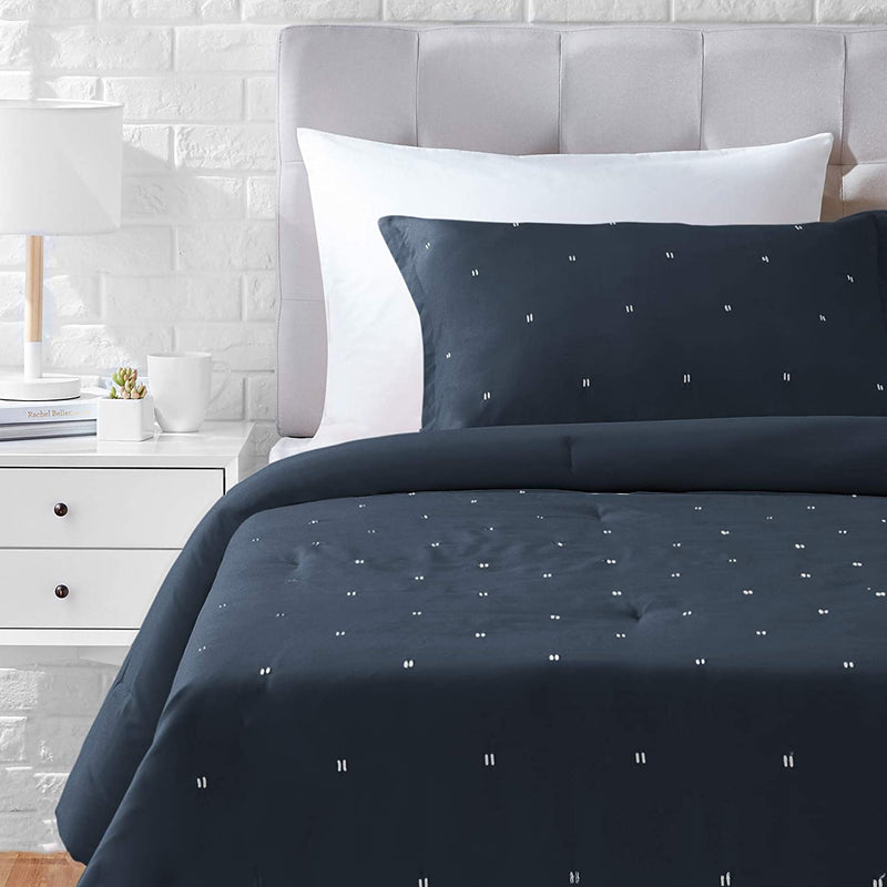 Damask Stripe Comforter Set - Soft, Easy-Wash Microfiber - Full/Queen, Burgundy Home & Garden > Linens & Bedding > Bedding > Quilts & Comforters KOL DEALS Navy Blue Dot Twin/Twin XL 