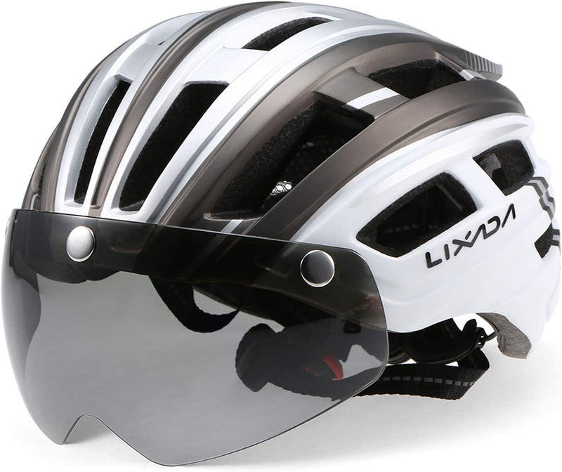 Lixada Adult Bike Helmet Mountain Bike Helmet with Detachable Magnetic Goggles Removable Sun Visor Adjustable Mountain & Road Bicycle Helmets for Men Women Cycling Helmets