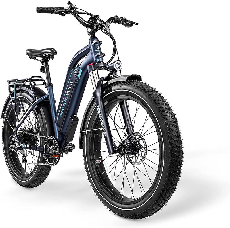 MAGICYCLE Fat Tire Electric Bike for Adults 750W Motor 52V 15AH/20AH Large Battery E Bike 26'' Fat Tire Electric Bike 25MPH 7-Speed up to Electric Mountain Bike Sporting Goods > Outdoor Recreation > Cycling > Bicycles MAGICYCLE Midnight Blue Cruiser Mid Step-thru 
