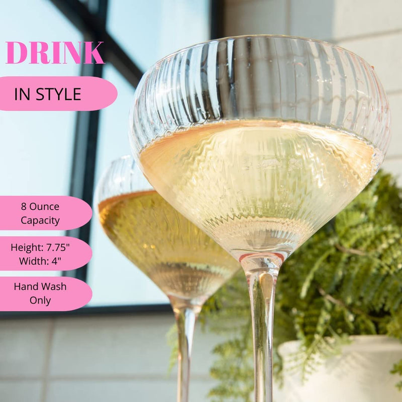 Sister.Ly Drinkware Pink Coupe Glasses / Pink Coupe Champagne Glasses, Set of 2, 8 Oz, Perfect for Cocktails, Mocktails, and Martinis, Great for Parties, Birthdays, Date Night, or Ladies Night Home & Garden > Kitchen & Dining > Tableware > Drinkware Sister.ly Drinkware HAVE ANOTHER ROUND!   