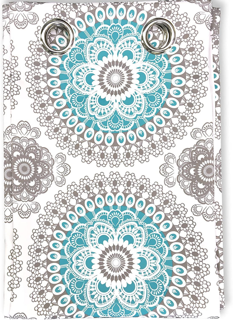 Driftaway Bella Medallion and Floral Pattern Room Darkening and Thermal Insulated Grommet Window Curtains 2 Panels Each 52 Inch by 54 Inch Aqua and Gray
