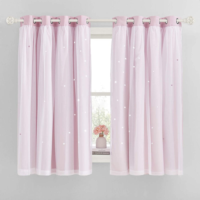 NICETOWN Nursery Curtains for Kids, Farmhouse Blackout Curtain Panels for Bedroom, Double Layer Star Hollow-Out Grommet Aesthetic Living Room Toddler Window Curtains, 2 Pcs, W52 X L84, Biscotti Beige Home & Garden > Decor > Window Treatments > Curtains & Drapes NICETOWN Lavender Pink W52 x L63 