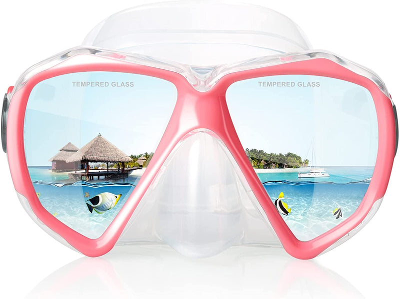 Snorkel Diving Mask Panoramic HD Swim Mask, Anti-Fog Scuba Diving Goggles,Tempered Glass Dive Mask Adult Youth Swim Goggles with Nose Cover for Diving, Snorkeling, Swimming Sporting Goods > Outdoor Recreation > Boating & Water Sports > Swimming > Swim Goggles & Masks EXP VISION B-Pink  