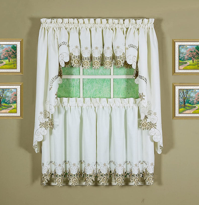 Today'S Curtain Verona Reverse Embroidery Tie-Up Shade, 63", Ecru/Rose Home & Garden > Decor > Window Treatments > Curtains & Drapes Today's Curtain Ecru/Antiqu Tier 60"W X 24"L 