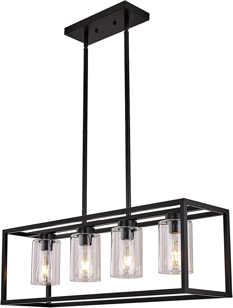 XILICON Dining Room Lighting Fixture Hanging Farmhouse Brushed Nickel 5 Light Modern Pendant Lighting Contemporary Chandeliers with Glass Shade for Living Dining Room Bedroom Kitchen Island Home & Garden > Lighting > Lighting Fixtures > Chandeliers xilicon Black -4h-bx 4 Light 