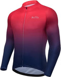 ROTTO Cycling Jersey Mens Bike Shirt Long Sleeve Gradient Color Series Sporting Goods > Outdoor Recreation > Cycling > Cycling Apparel & Accessories ROTTO 01 Red-dark Blue Medium 