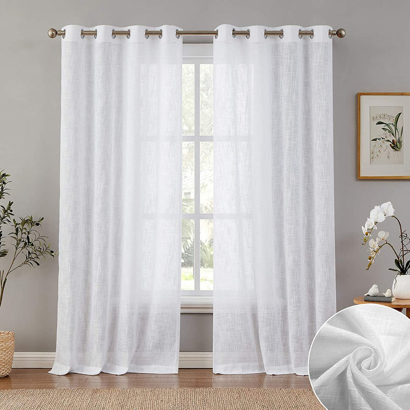 Melodieux Black Linen Textured Semi Sheer Curtains 84 Inches Long for Living Room Bedroom Rustic Flax Linen Grommet Voile Drapes, 52 by 84 Inch (2 Panels) Home & Garden > Decor > Window Treatments > Curtains & Drapes Melodieux White 52x63 Inch 