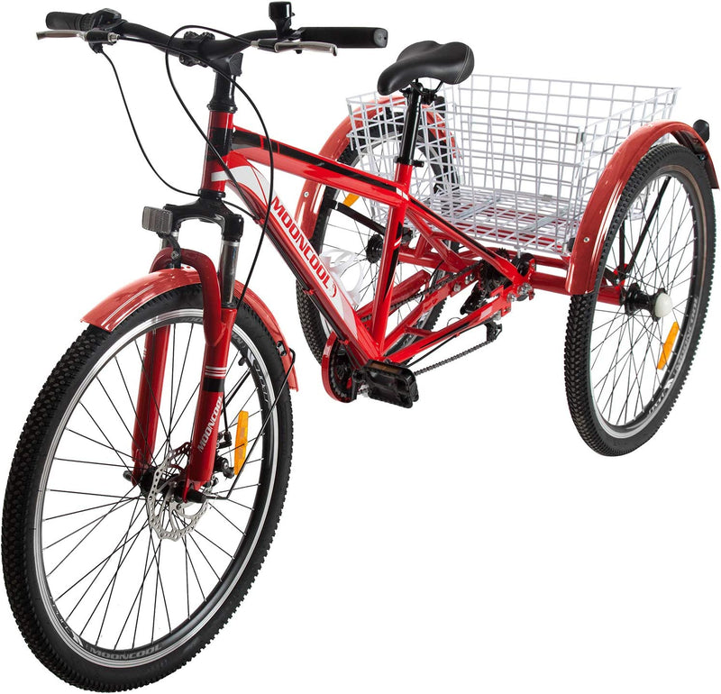 H&ZT Tricycle for Adults, 3 Wheeled Bikes for Adults，Trike Cruiser Bike, W/Large Basket & Maintenance Tools & Shimano Derailleur & Parking Brake Handle Sporting Goods > Outdoor Recreation > Cycling > Bicycles H&ZT MTB-red 26" Mtb 