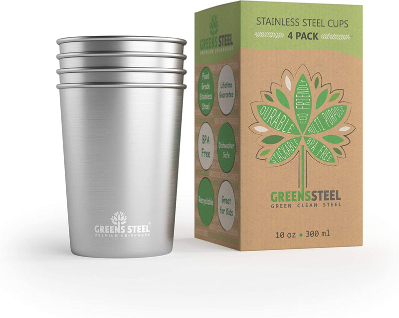 Stainless Steel Cups 16 Oz Pint Tumbler (4 Pack) - Premium Metal Drinking Glasses | Stackable Durable Cup (16 Oz Rainbow) Home & Garden > Kitchen & Dining > Tableware > Drinkware Greens Steel 10 oz - Steel  
