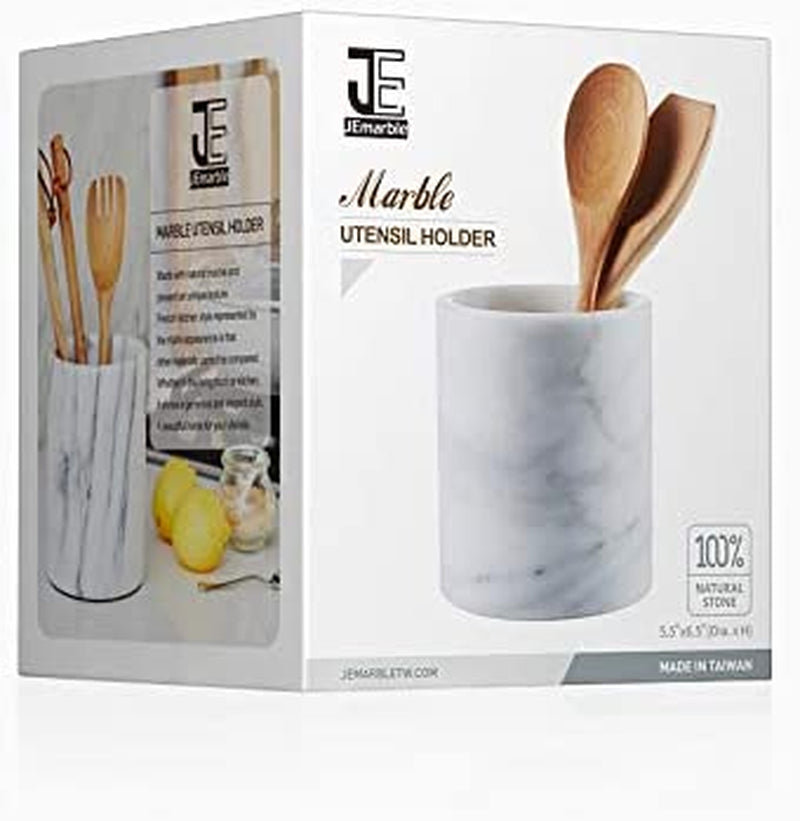 Jemarble Utensil Holder 5.5X6.5 Inch(White) Utensil Crock Kitchen Tools for Cooking Countertop Non-Slip Large Capacity