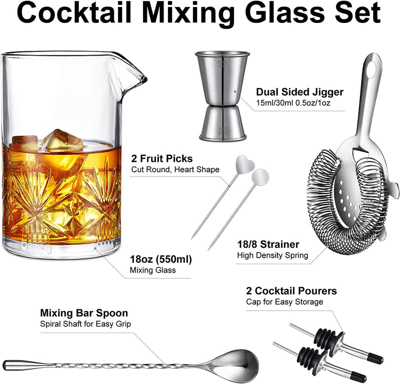Cocktail Mixing Glass, Veecom 18Oz Crystal Mixing Glass Bartender Kit, 8 Piece Old Fashioned Cocktail Set with Strainer, Spoon, Jigger, Picks, Pourers, Bar Tools Cocktail Shaker Set (8 Pieces) Home & Garden > Kitchen & Dining > Barware veecom   