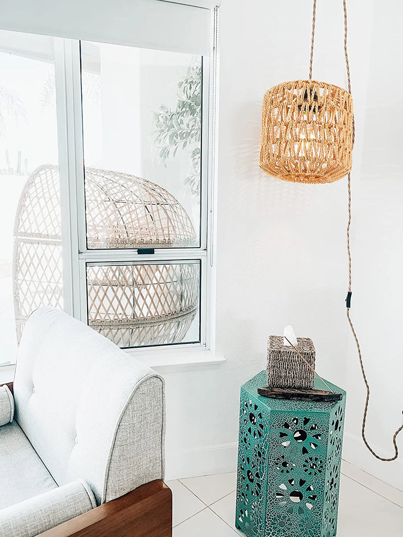 Plug in Pendant Light Rattan Hanging Lights with Plug in Cord Wicker Hanging Lamp Dimmable,Handmade Woven Boho Bamboo Basket Lamp Shade,Plug in Ceiling Light Fixture for Living Room Bedroom Kitchen Home & Garden > Lighting > Lighting Fixtures QIYIZM   
