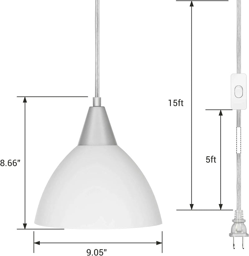 DEWENWILS Plug in Pendant Light, Hanging Light with 15Ft Clear Cord, On/Off Switch, Frosted Plastic White Shade, Hanging Ceiling Light for Living Room, Bedroom, Dining Hall, Pack of 2 Home & Garden > Lighting > Lighting Fixtures Dewenwils   