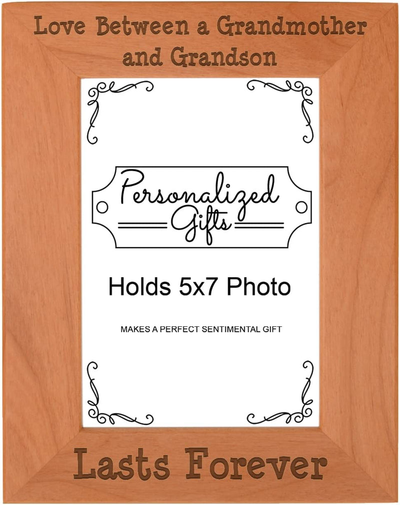 First Time Grandma Gifts Love between a Grandmother and Grandson Lasts Forever Birthday Gifts Grandma Natural Wood Engraved 5X7 Portrait Picture Frame Wood