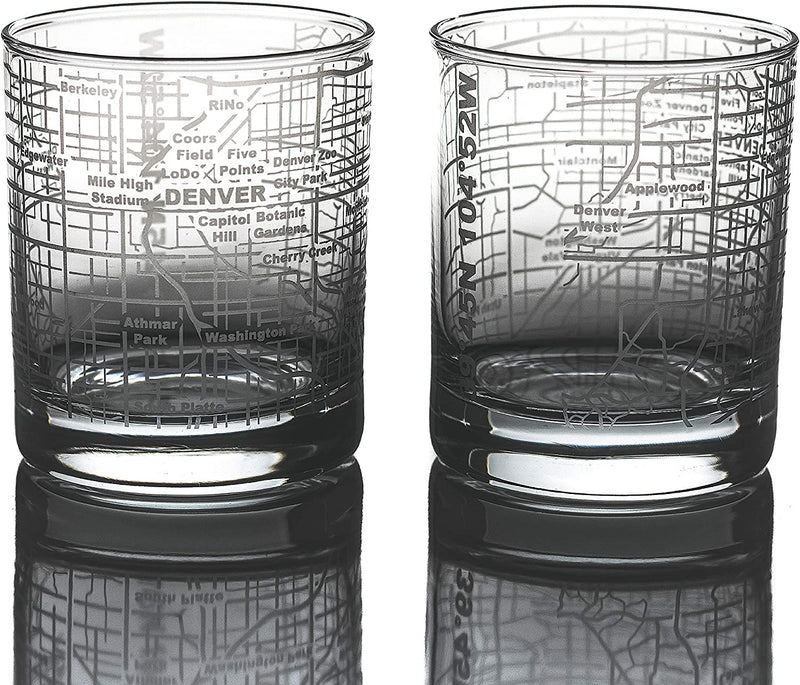Greenline Goods Whiskey Glasses - 10 Oz Tumbler Gift Set for Denver Lovers, Etched with Denver Map | Old Fashioned Rocks Glass - Set of 2 Home & Garden > Kitchen & Dining > Barware Greenline Goods Denver  