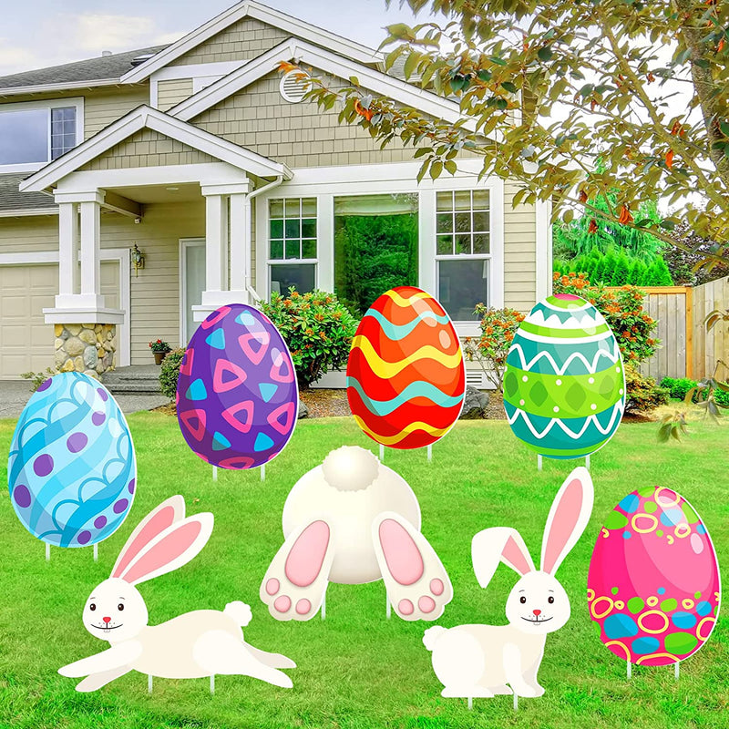 8 Pieces Easter Decorations Egg Bunny Easter Outdoor Decor Rabbits Waterproof Easter Yard Stakes Outdoor Easter Yard Sign Happy Easter Hunt Signs for Easter Yard Lawn Party Decorations Home & Garden > Decor > Seasonal & Holiday Decorations Yookeer   