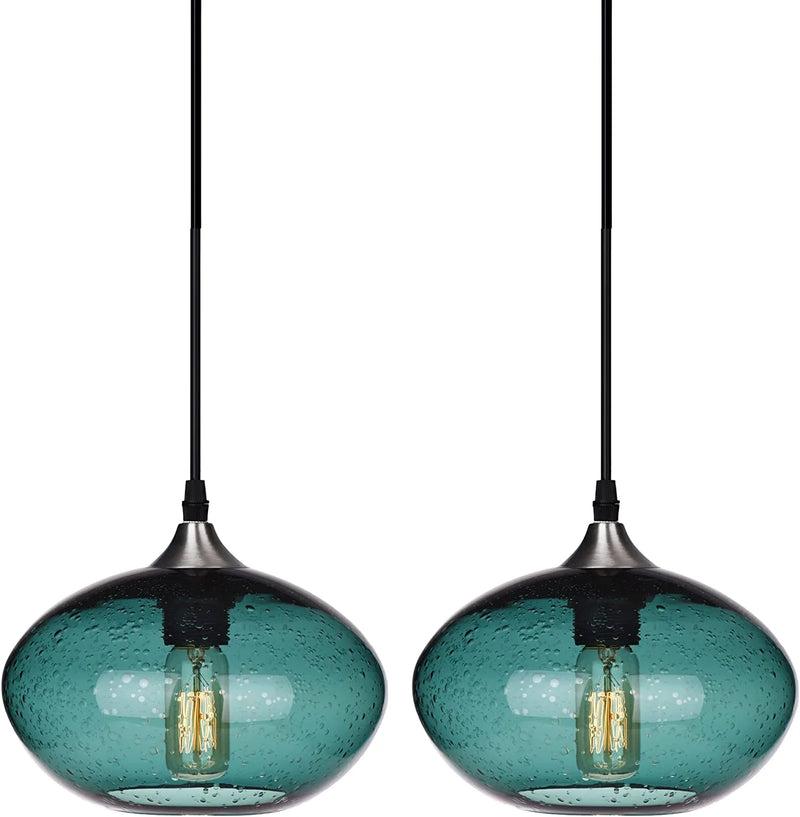 ARIAMOTION Pendant Lights Kitchen Island Glass Blown Lighting Clear Modern Seeded Bubble for Sink Bedroom 9.5 Inch Diam Home & Garden > Lighting > Lighting Fixtures ARIAMOTION 8.5" Fir Green 2-pack  